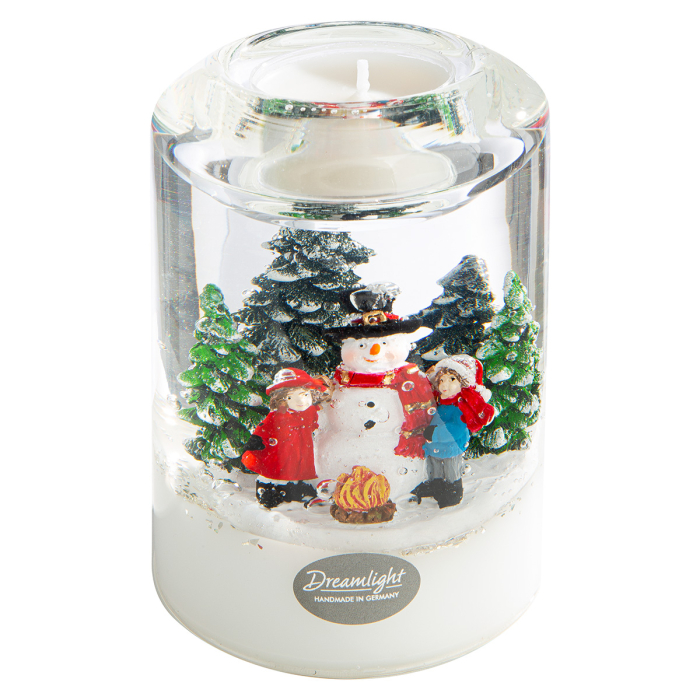 Dreamlight, Suport lumanare tip tealight, Candela Classic, „Omul de zapada din tara Minunilor”, Motiv om de zapada, Sticla, verde, alb, PU 4, L. 7 cm, l. 7 cm, H 10,5 cm [2]