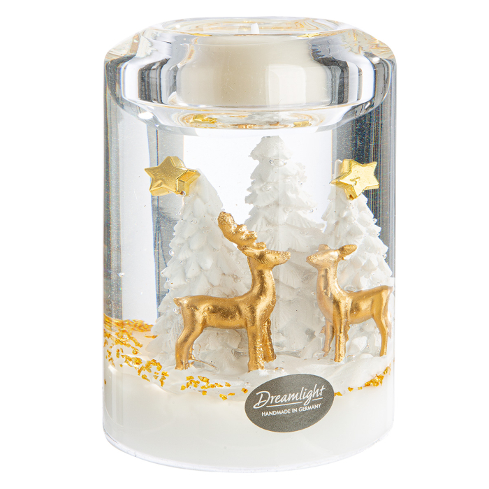 Dreamlight, Suport lumanare tip tealight, Candela Classic, „Wonderland Reindeer”, Motiv cu ren, Sticla, alb, auriu, PU 4, L. 7 cm, L. 7 cm, H 10,5 cm [4]