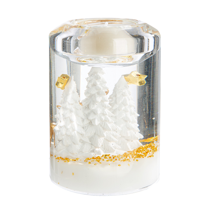 Dreamlight, Suport lumanare tip tealight, Candela Classic, „Wonderland Reindeer”, Motiv cu ren, Sticla, alb, auriu, PU 4, L. 7 cm, L. 7 cm, H 10,5 cm [3]