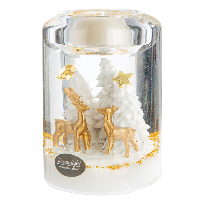 Dreamlight, Suport lumanare tip tealight, Candela Classic, „Wonderland Reindeer”, Motiv cu ren, Sticla, alb, auriu, PU 4, L. 7 cm, L. 7 cm, H 10,5 cm [5]