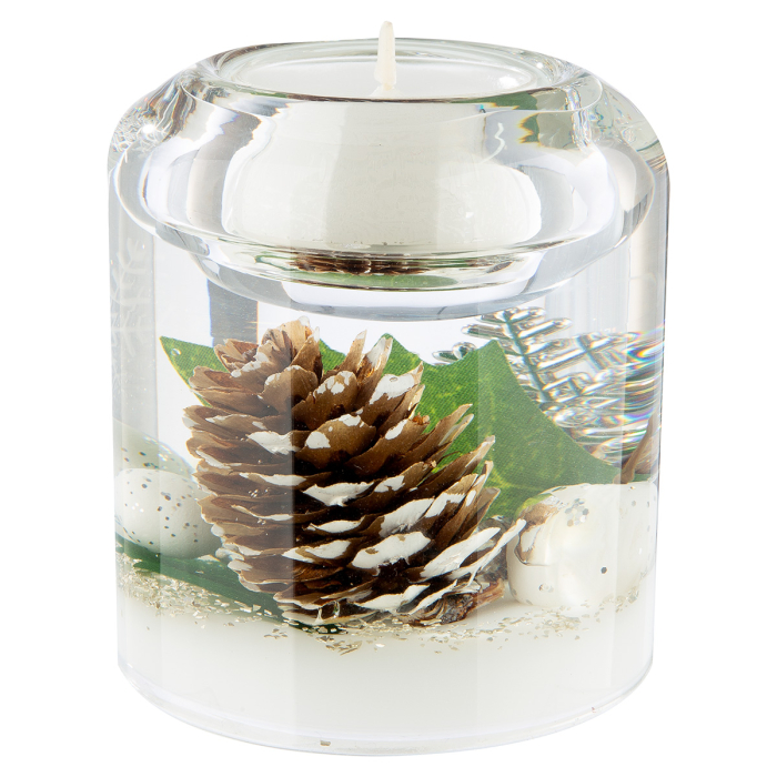 Dreamlight, Suport lumanare tip tealight, Candela Smart, „Winter Time”, Sticla, verde, alb, PU 6, H 8 cm, A. 7 cm [3]