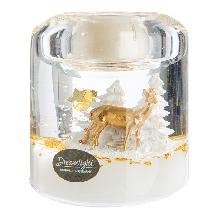 Dreamlight, Suport lumanare tip tealight, Candela Smart, „Wonderland Reindeer”, Motiv cu ren, Sticla, alb, auriu, PU 6, H 8 cm, A. 7 cm [4]
