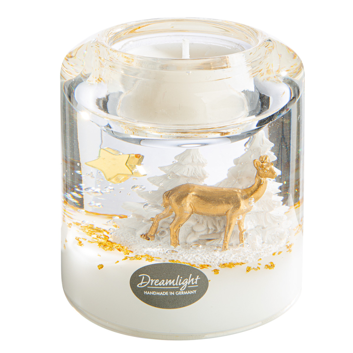 Dreamlight, Suport lumanare tip tealight, Candela Smart, „Wonderland Reindeer”, Motiv cu ren, Sticla, alb, auriu, PU 6, H 8 cm, A. 7 cm [2]