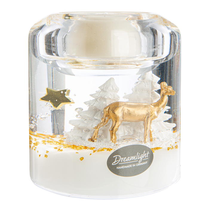 Dreamlight, Suport lumanare tip tealight, Candela Smart, „Wonderland Reindeer”, Motiv cu ren, Sticla, alb, auriu, PU 6, H 8 cm, A. 7 cm [3]