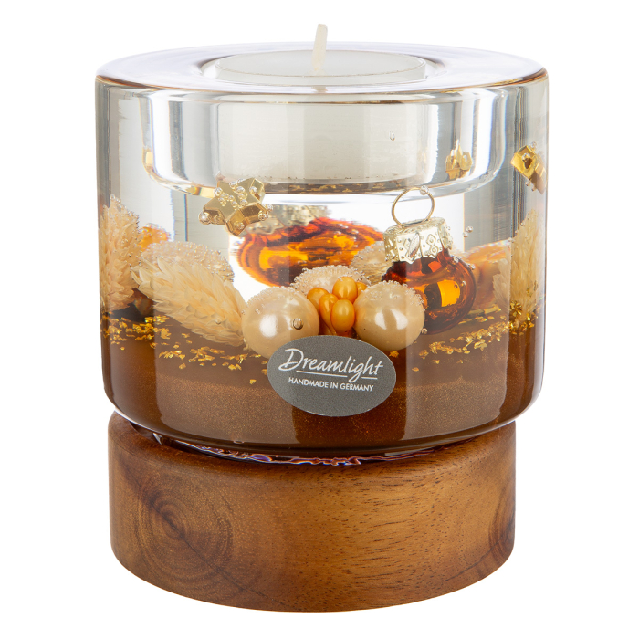 Dreamlight, Suport lumanare tip tealight, Colum Classic pe baza de lemn, „Cozy Night”, Lemn, maro, PU 4, H 9 cm, A. 8,5 cm [4]