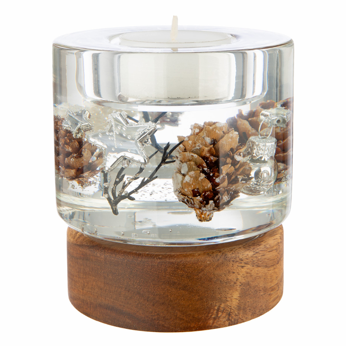 Dreamlight, Suport lumanare tip tealight, Colum Classic pe baza de lemn, „Poveste de iarna”, Lemn, maro, PU 4, H 9 cm, A. 8,5 cm [3]