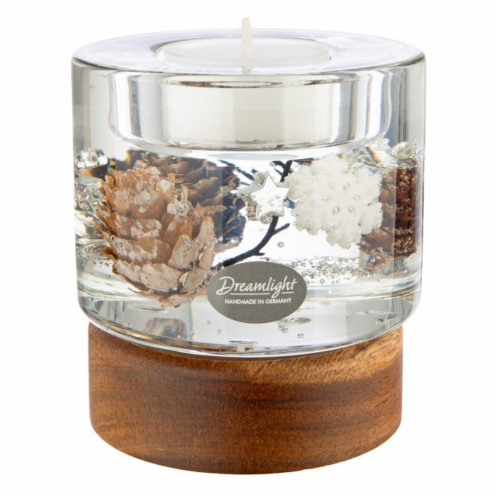Dreamlight, Suport lumanare tip tealight, Colum Classic pe baza de lemn, „Poveste de iarna”, Lemn, maro, PU 4, H 9 cm, A. 8,5 cm [4]