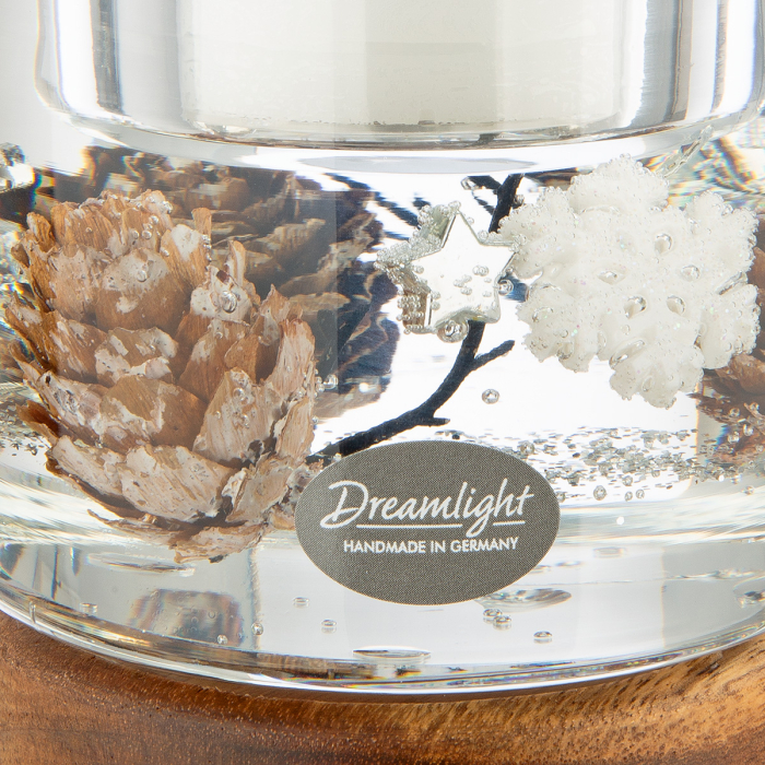 Dreamlight, Suport lumanare tip tealight, Colum Classic pe baza de lemn, „Poveste de iarna”, Lemn, maro, PU 4, H 9 cm, A. 8,5 cm [2]