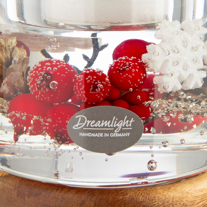Dreamlight, Suport lumanare tip tealight, Colum Classic pe baza de lemn, „Winter Berries”, Lemn, maro, rosu, PU 4, H 9 cm, A. 8,5 cm [2]