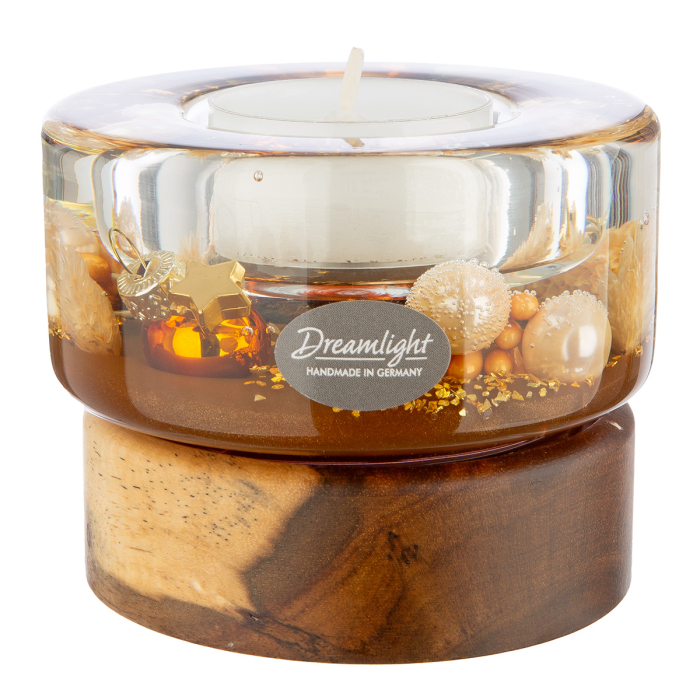 Dreamlight, Suport lumanare tip tealight, Colum Smart pe baza de lemn, „Cozy Night”, Lemn, maro, PU 4, H 6,5 cm, A. 8,5 cm [4]