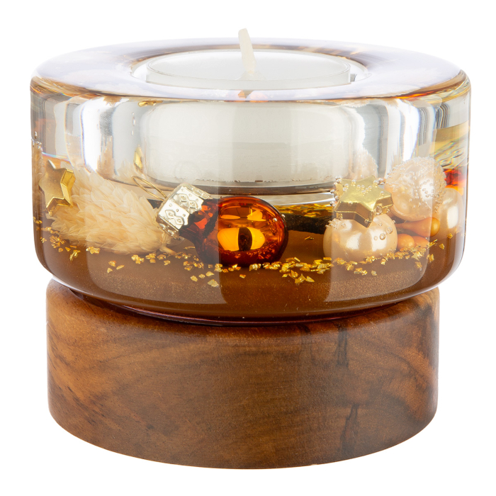 Dreamlight, Suport lumanare tip tealight, Colum Smart pe baza de lemn, „Cozy Night”, Lemn, maro, PU 4, H 6,5 cm, A. 8,5 cm [3]