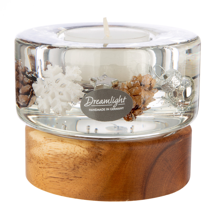 Dreamlight, Suport lumanare tip tealight, Colum Smart pe baza de lemn, „Poveste de iarna”, Lemn, maro, PU 4, H 6,5 cm, A. 8,5 cm [4]