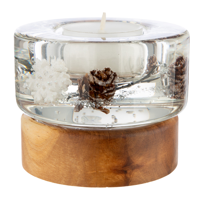 Dreamlight, Suport lumanare tip tealight, Colum Smart pe baza de lemn, „Poveste de iarna”, Lemn, maro, PU 4, H 6,5 cm, A. 8,5 cm [3]
