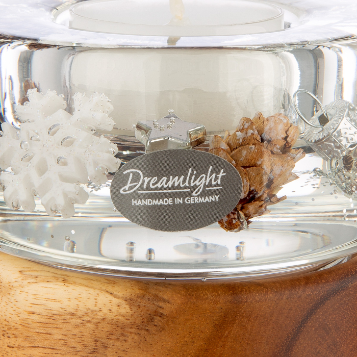 Dreamlight, Suport lumanare tip tealight, Colum Smart pe baza de lemn, „Poveste de iarna”, Lemn, maro, PU 4, H 6,5 cm, A. 8,5 cm [2]