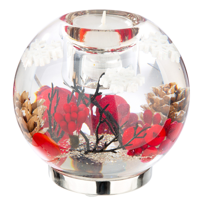 Dreamlight, Suport lumanare tip tealight (LED), Mercur Maxi, „Winter Berries”, Sticla, rosu, PU 2, H 10 cm, A. 11 cm [3]