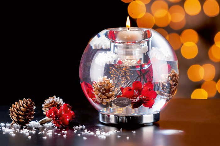 Dreamlight, Suport lumanare tip tealight (LED), Mercur Maxi, „Winter Berries”, Sticla, rosu, PU 2, H 10 cm, A. 11 cm [2]