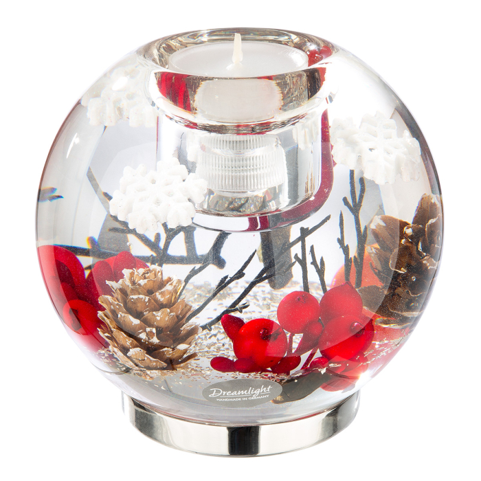Dreamlight, Suport lumanare tip tealight (LED), Mercur Maxi, „Winter Berries”, Sticla, rosu, PU 2, H 10 cm, A. 11 cm [4]