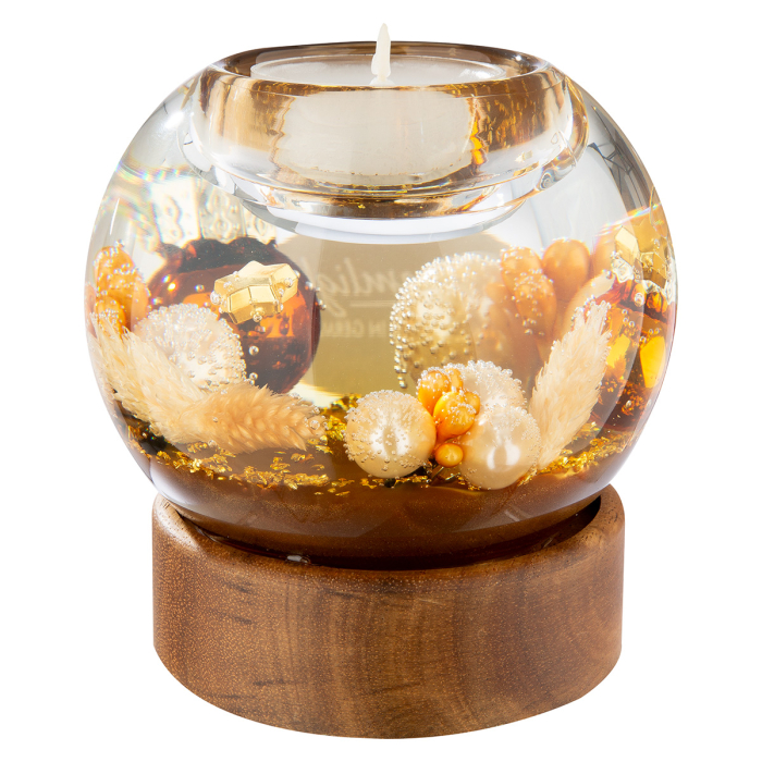 Dreamlight, Suport lumanare tip tealight, Mercur pe baza de lemn, „Cozy Night”, Lemn, maro, PU 4, H 9 cm, A. 9 cm [3]