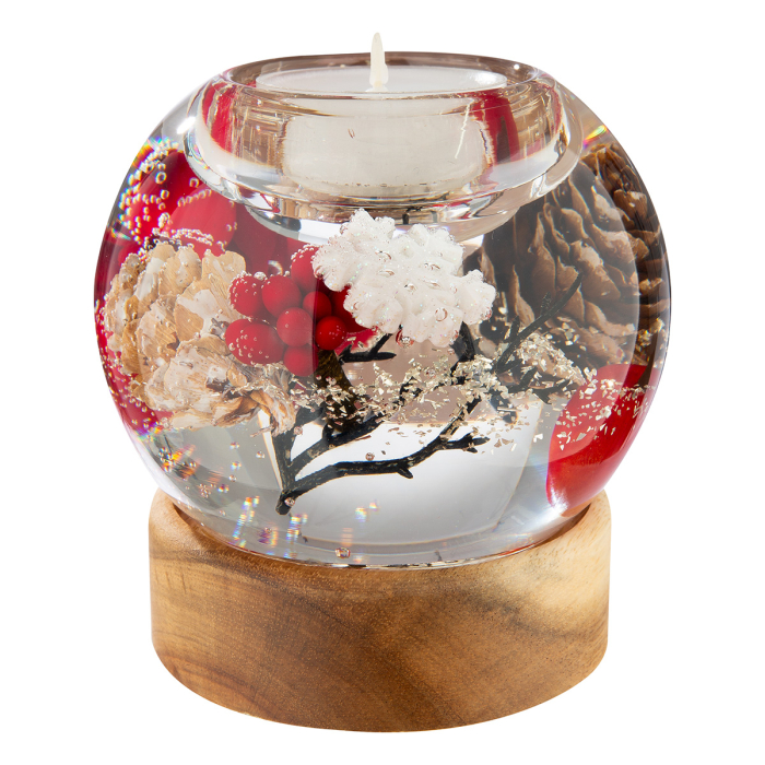 Dreamlight, Suport lumanare tip tealight, Mercur pe baza de lemn, „Winter Berries”, Lemn, maro, rosu, PU 4, H 9 cm, A. 9 cm [3]