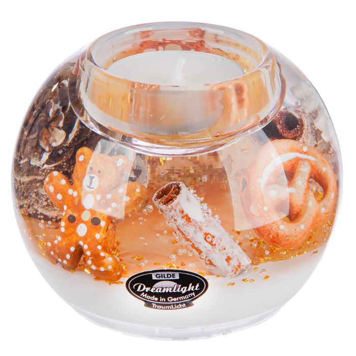 Dreamlight, Suport lumanare tip tealight, Mercury, „Turta dulce”, Motiv stea, Sticla, maro, auriu, PU 6, H 7 cm, A. 9 cm [2]