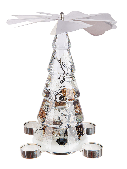 Dreamlight, Suport lumanare tip tealight, Pyramid Medium, „Winter Story”, Sticla, maro, transparent, alb, PU 1, H 29 cm, A. 22 cm [2]