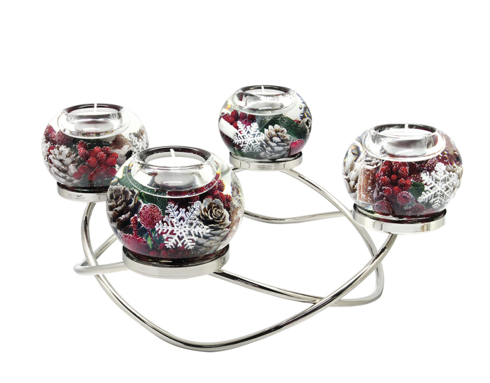 Dreamlight, Suport lumanare tip tealight, Ronda Smart, „Noel”, Sticla, rosu, argintiu, PU 1, H 14 cm, A. 34 cm [2]