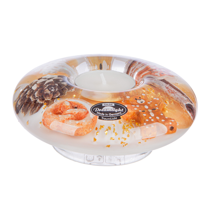 Dreamlight, Suport lumanare tip tealight, Ufo Medium, „Turta dulce”, Sticla, maro, auriu, PU 6, H 5 cm, A. 12 cm [2]