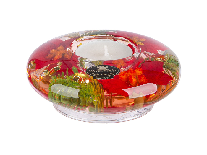 Dreamlight, Suport lumanare tip tealight, Ufo Mini, „Floare de Craciun”, Sticla, rosu, PU 6, H 4 cm, A. 10,5 cm [2]