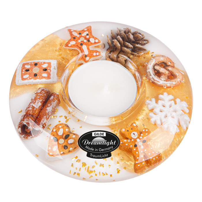 Dreamlight, Suport lumanare tip tealight, Ufo Mini, „Turta dulce”, Sticla, maro, auriu, PU 6, H 4 cm, A. 10,5 cm [2]