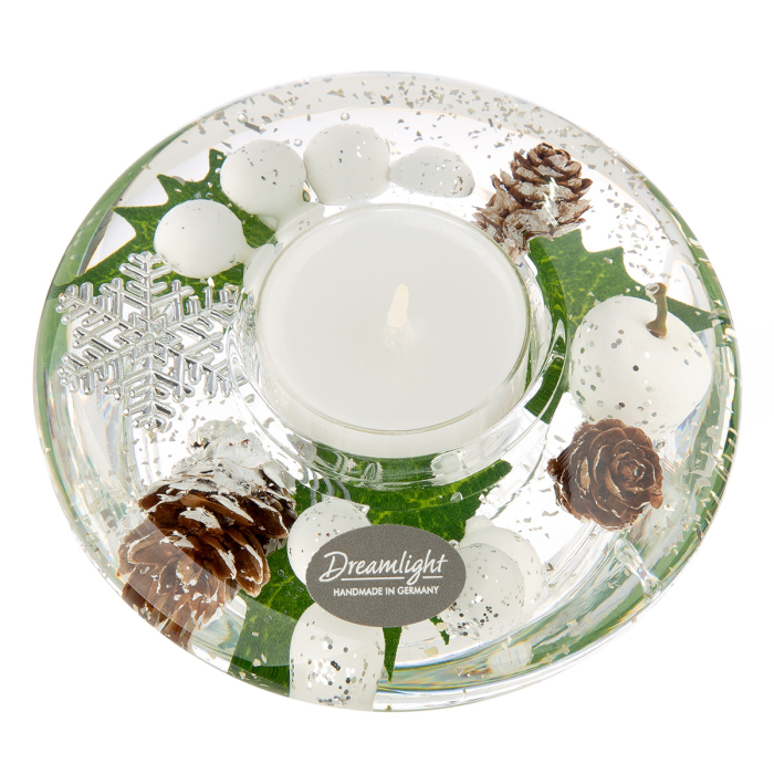 Dreamlight, Suport lumanare tip tealight, Ufo Mini, „Winter Time”, Sticla, verde, alb, PU 6, H 4 cm, A. 10,5 cm [4]