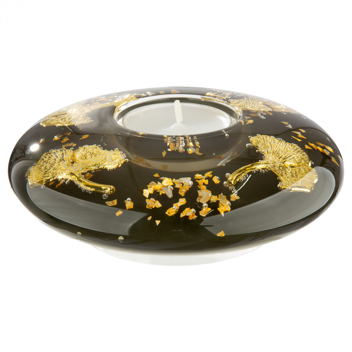 Dreamlight, Suport lumanare, Ufo Medium, Ginkgo Royal, motiv Ginkgo, Sticlă, auriu, PU 6, H. 5 cm, D. 12 cm [3]