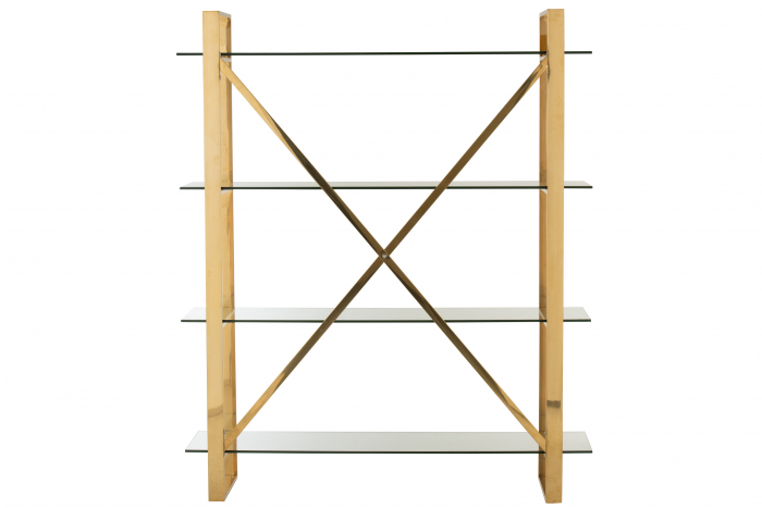 Biblioteca / Etajera cu 4 rafturi Cross, Metal/Sticla, Auriu, 150x40x180 cm [4]