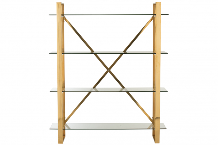 Biblioteca / Etajera cu 4 rafturi Cross, Metal/Sticla, Auriu, 150x40x180 cm [2]