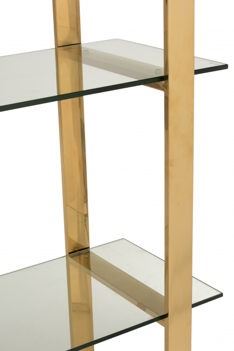 Biblioteca / Etajera cu 4 rafturi Cross, Metal/Sticla, Auriu, 150x40x180 cm [7]