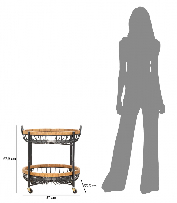 Etajera cu roti Cebu, Fier/Rattan, Multicolor, 62.5x57x55.5 cm [6]