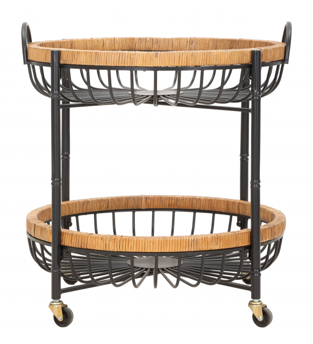 Etajera cu roti Cebu, Fier/Rattan, Multicolor, 62.5x57x55.5 cm [3]