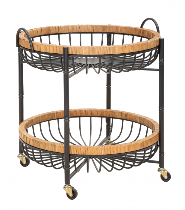 Etajera cu roti Cebu, Fier/Rattan, Multicolor, 62.5x57x55.5 cm [2]