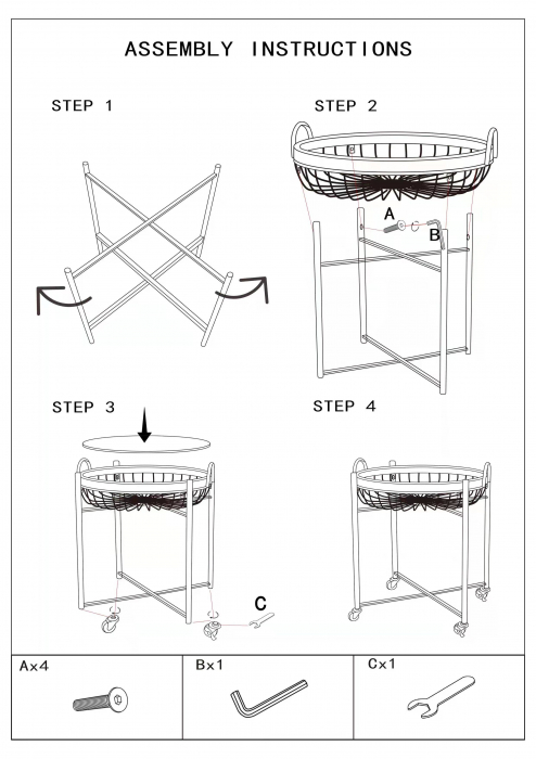 Etajera cu roti Cebu, Fier/Rattan, Multicolor, 62.5x57x55.5 cm [5]