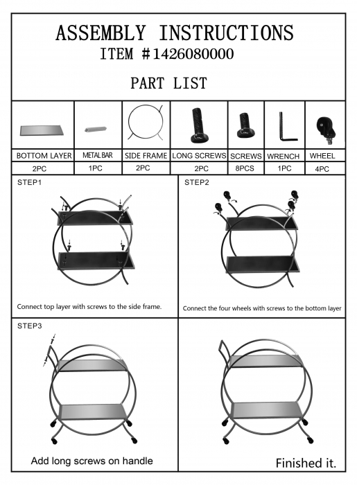 Etajera cu roti Round, Fier/MDF/Oglinda, Auriu, 78x70x36.5 cm [9]