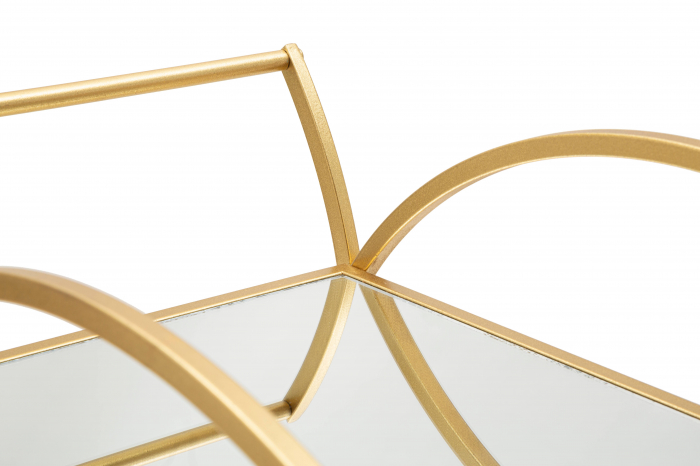 Etajera cu roti Round, Fier/MDF/Oglinda, Auriu, 78x70x36.5 cm [4]