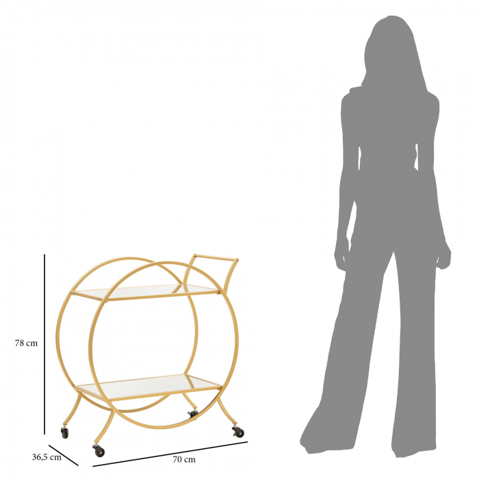 Etajera cu roti Round, Fier/MDF/Oglinda, Auriu, 78x70x36.5 cm [8]