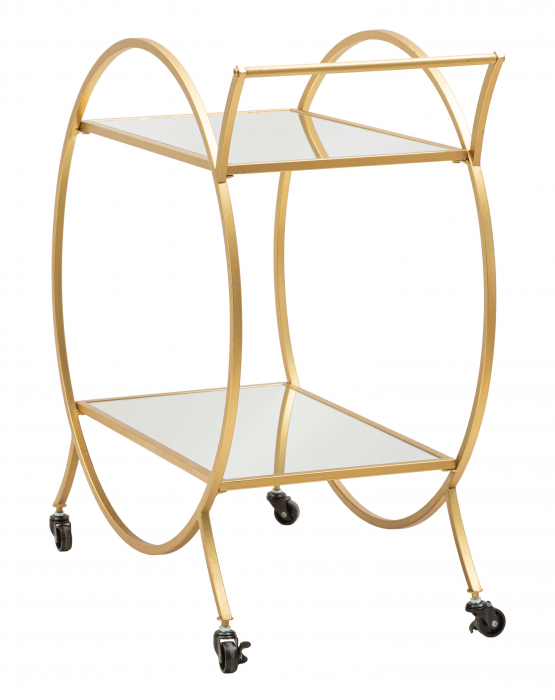 Etajera cu roti Round, Fier/MDF/Oglinda, Auriu, 78x70x36.5 cm [6]