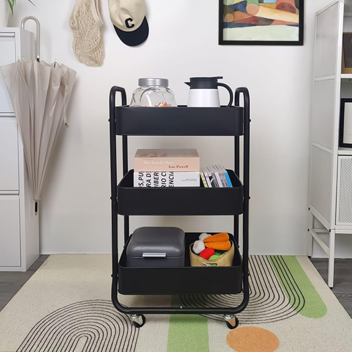 Etajera pe roti CLEVER 2, metal, negru [5]