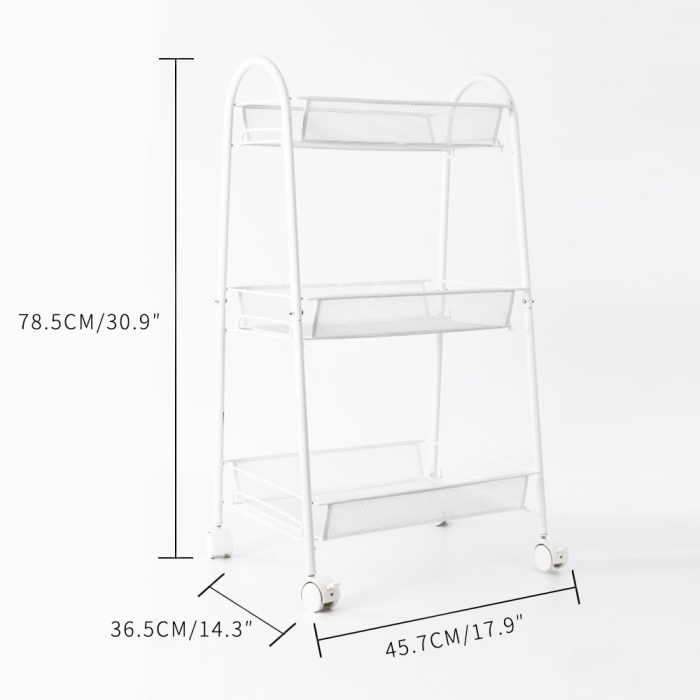 Etajera pe roti CLEVER, metal, alb [4]