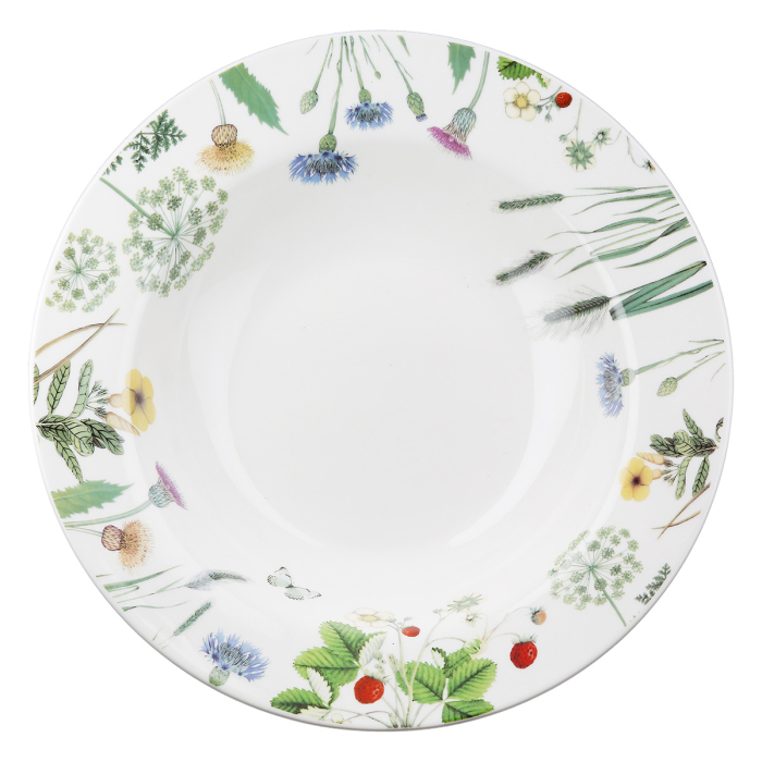 Farfurie de supa, rotunda, "Wild Flowers", Design floral, Motiv fluture, Model floral, Portelan, alb, H. 4.8 cm, D. 23 cm [3]