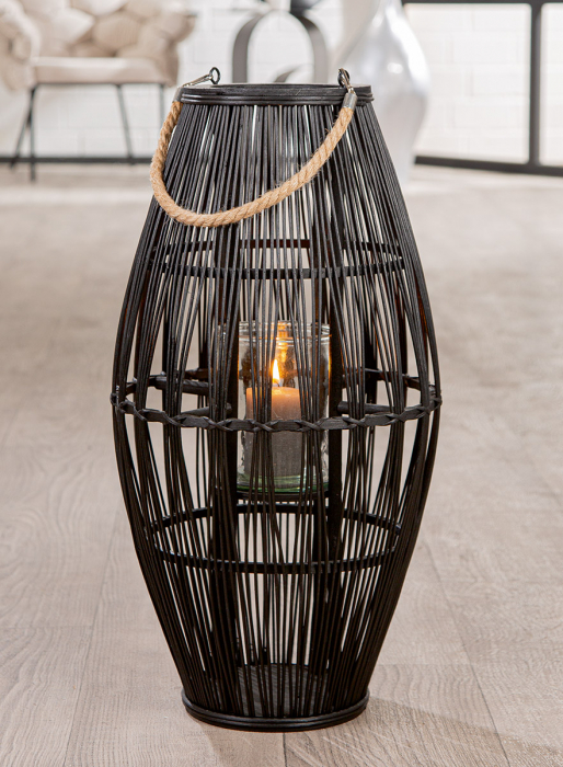 Felinar, Con, Bambus, negru, PU 1, H 60 cm, D 32 cm [5]