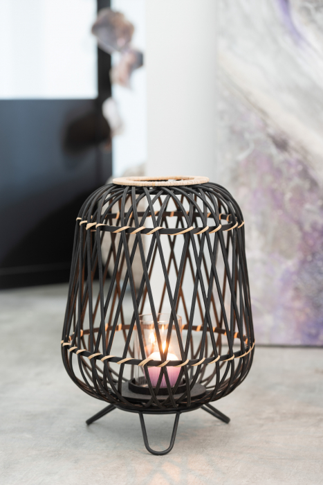 Felinar, Rachita/bambus, Negru, 36x36x49 cm [4]