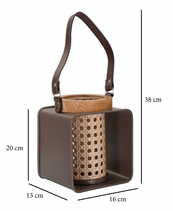 Felinar Rattan, Lemn/Fier/Sticla, Multicolor, 20x16x13 cm [6]