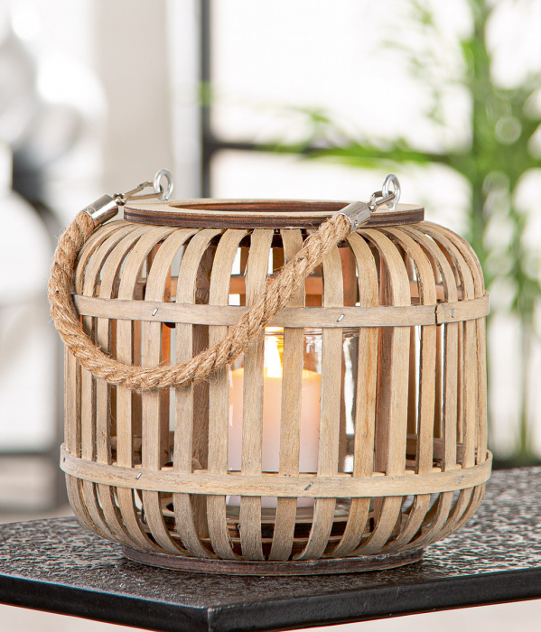Felinar, rotund, Bambus, culori naturale, PU 3, H 17 cm, D 21 cm [5]