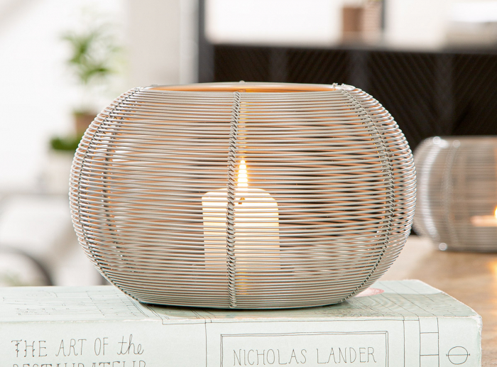 Felinar, rotund, cu dungi, Metal, gri, PU 2, H 11 cm, D 19 cm [3]